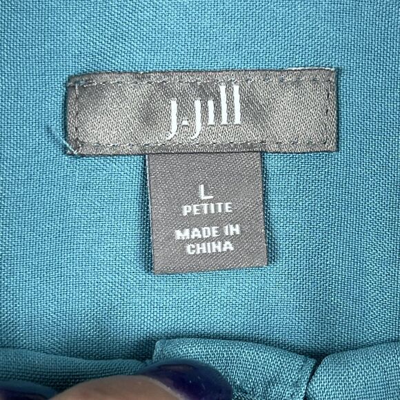 J Jill Shirt Womens Large Petite Teal 100% Silk Button Front Long Sleeve Collar - Picture 4 of 7